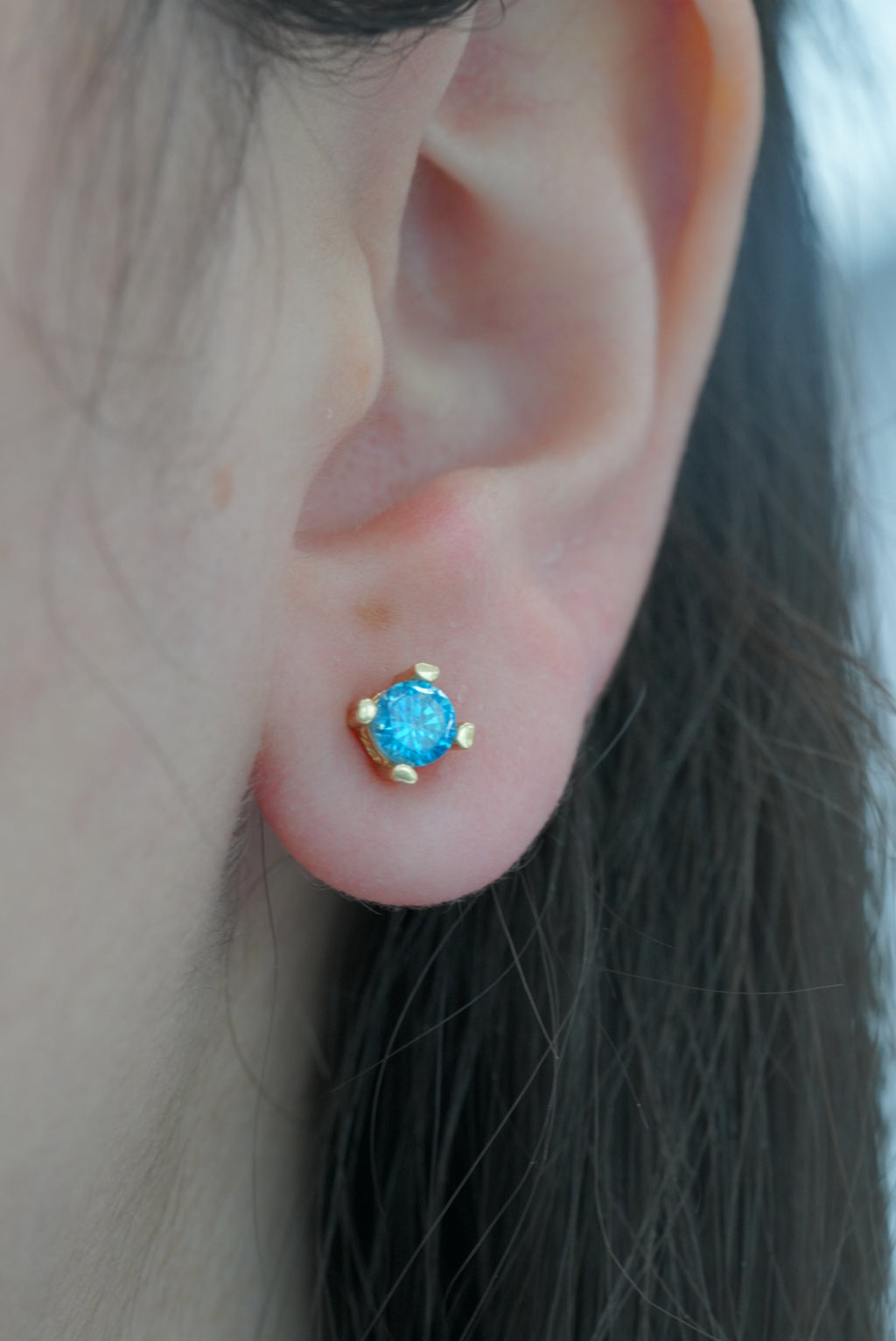14k Gold Earrings - Blue Stone
