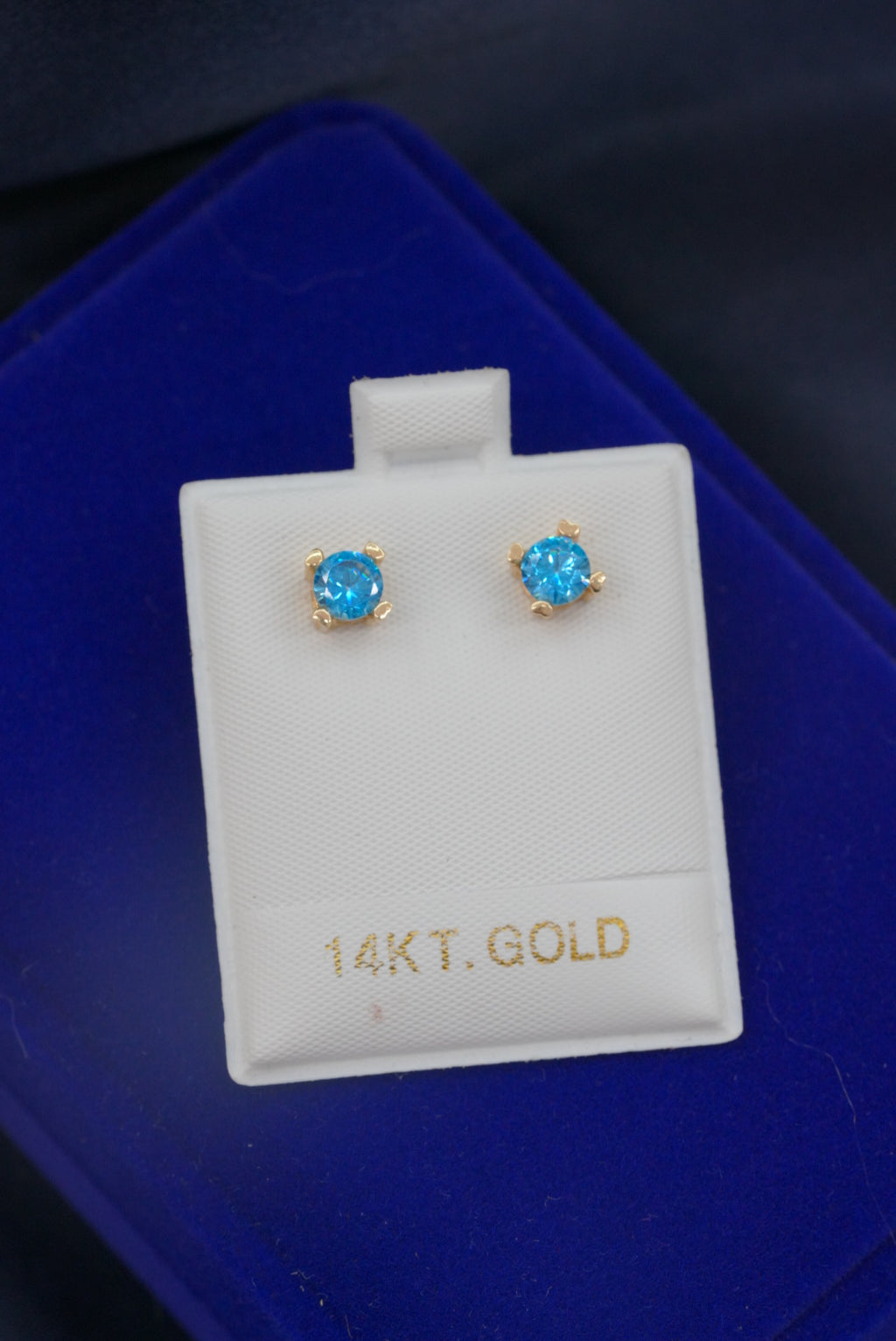 14k Gold Earrings - Blue Stone