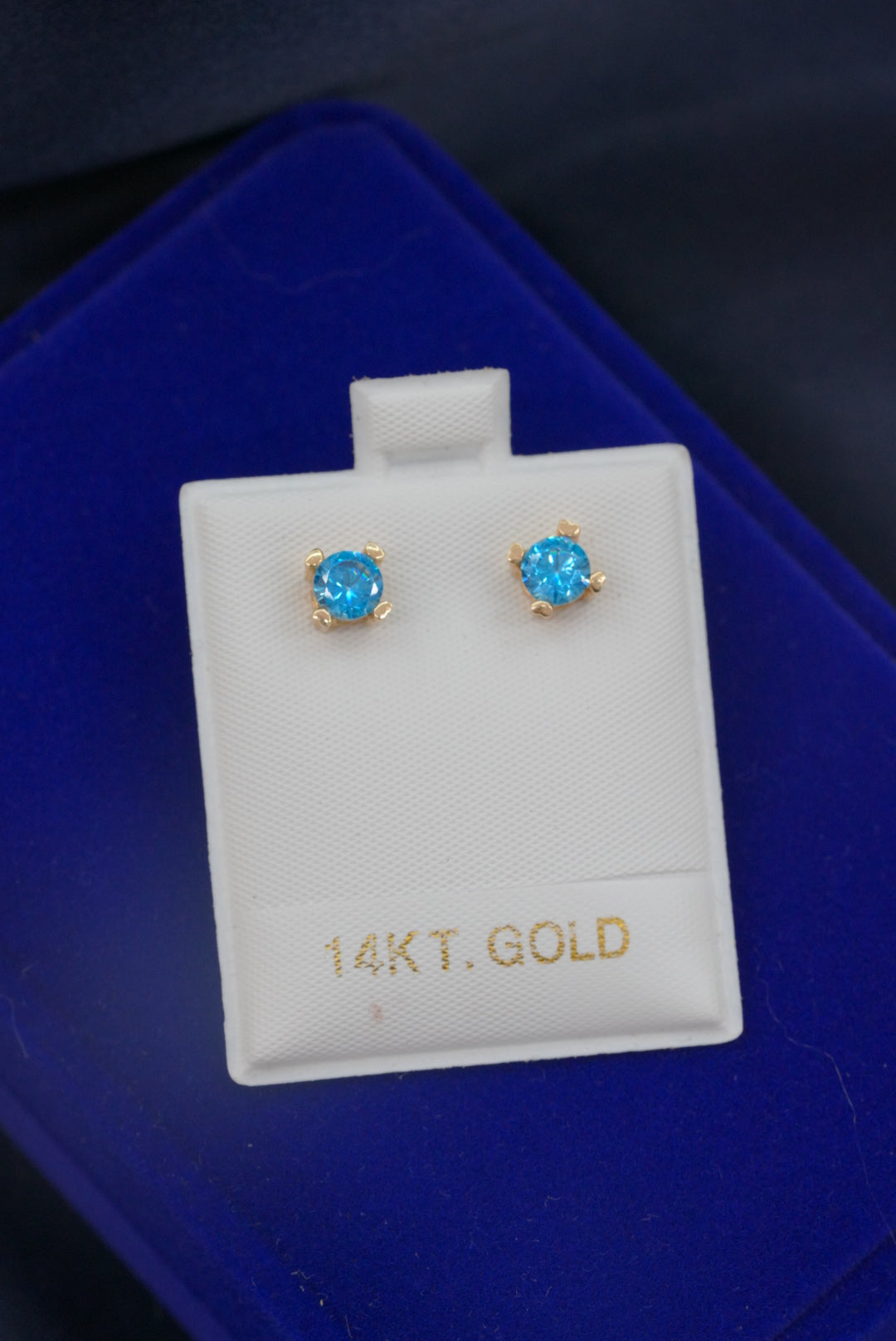14k Gold Earrings - Blue Stone