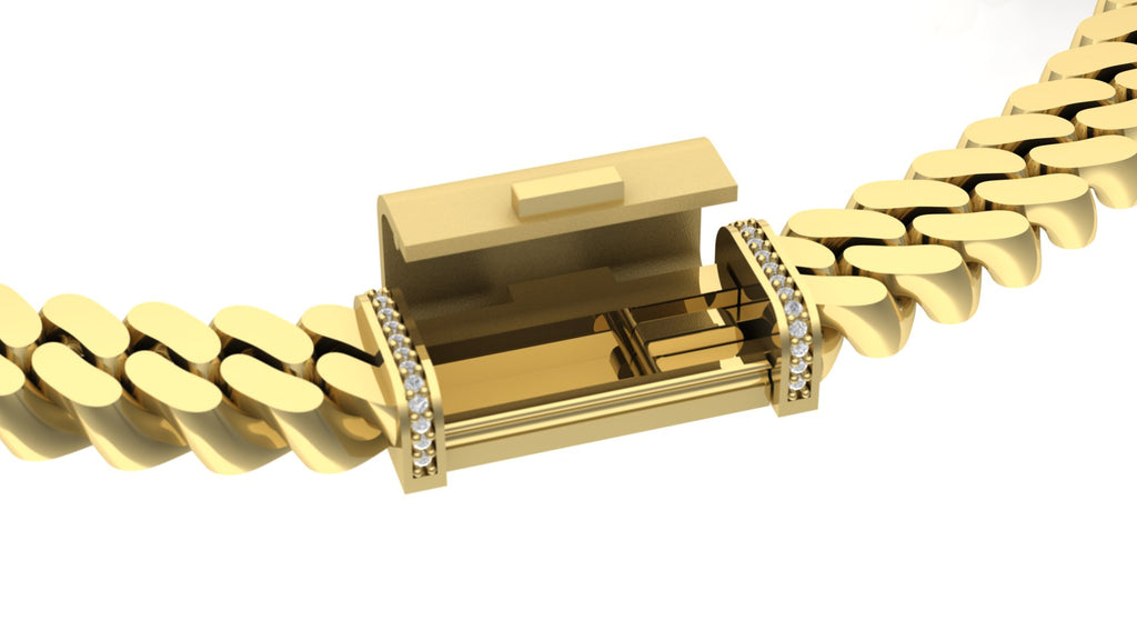 Cuban Link Plain Box Straight Lock Semi Iced Out ~ 8MM-16MM