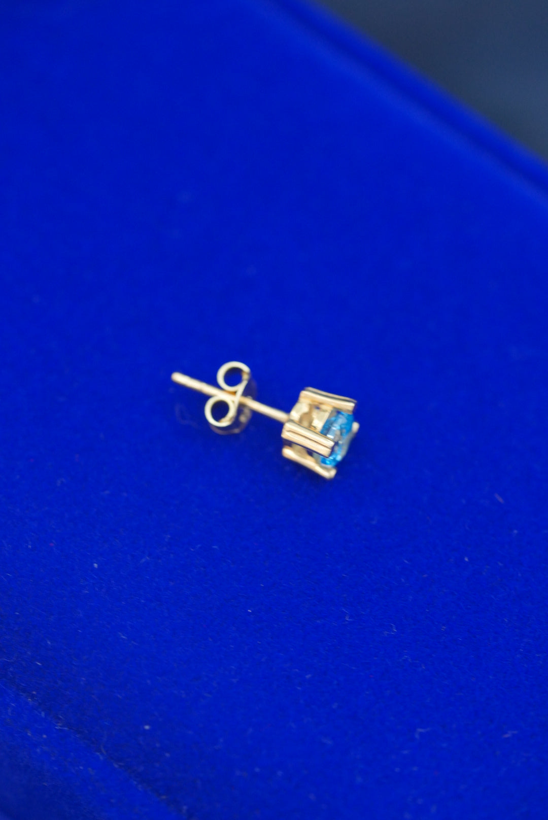 14k Gold Earrings - Blue Stone