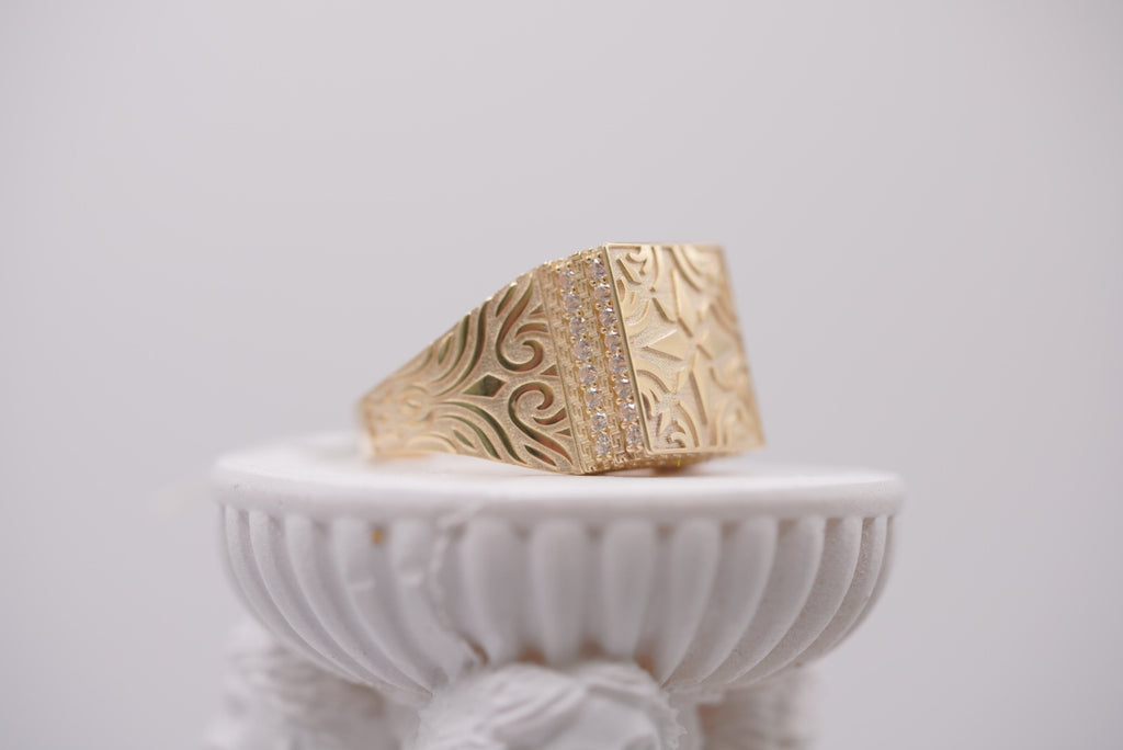 10k Gold Square Signet Ring with Filigree Detail