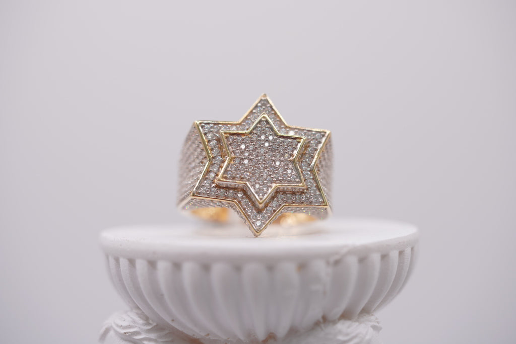 10k Gold Iced Out Star of David Signet Ring