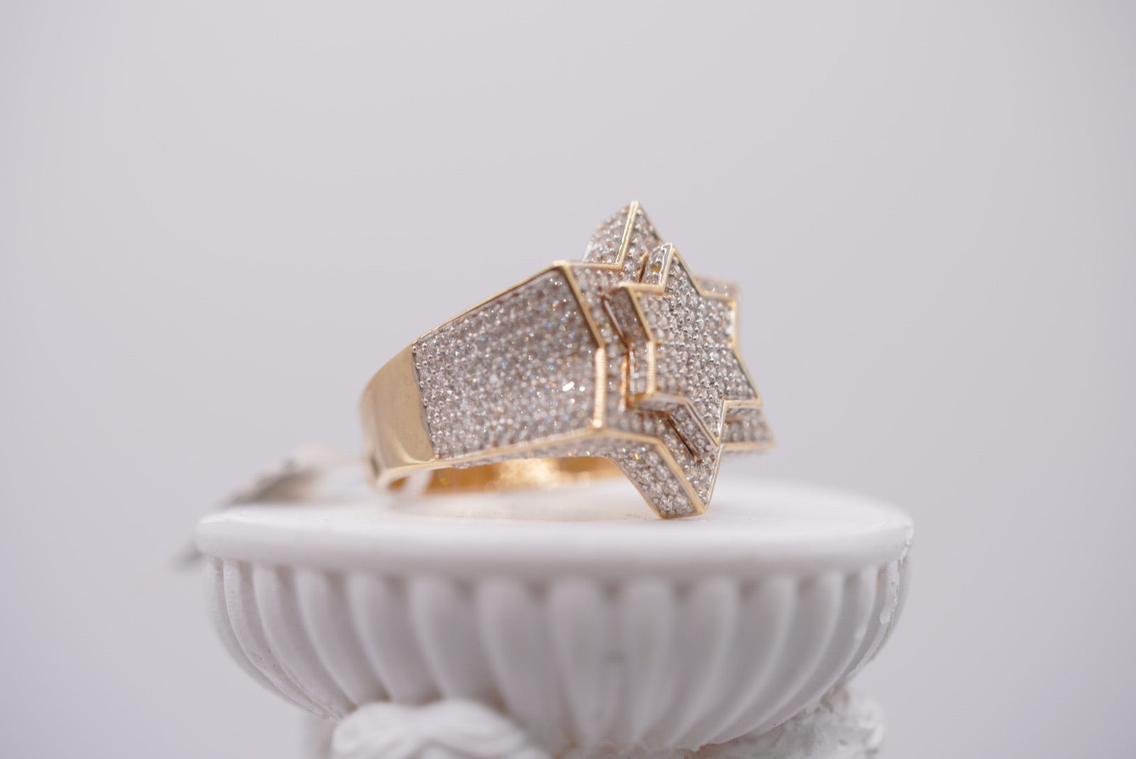 10k Gold Iced Out Star of David Signet Ring