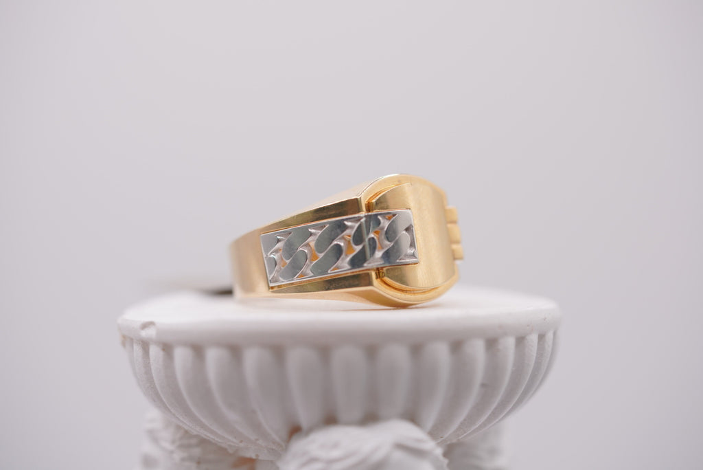 14k Two-Tone Gold Cuban Link Accent Ring