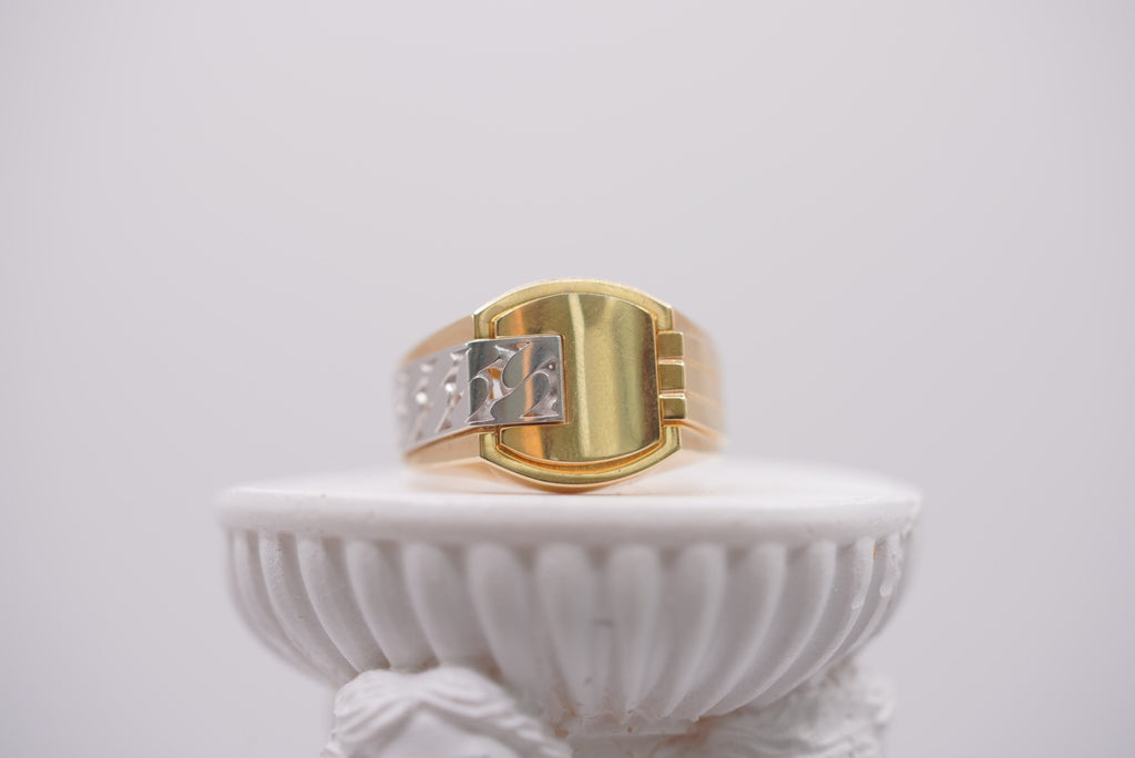 14k Two-Tone Gold Cuban Link Accent Ring