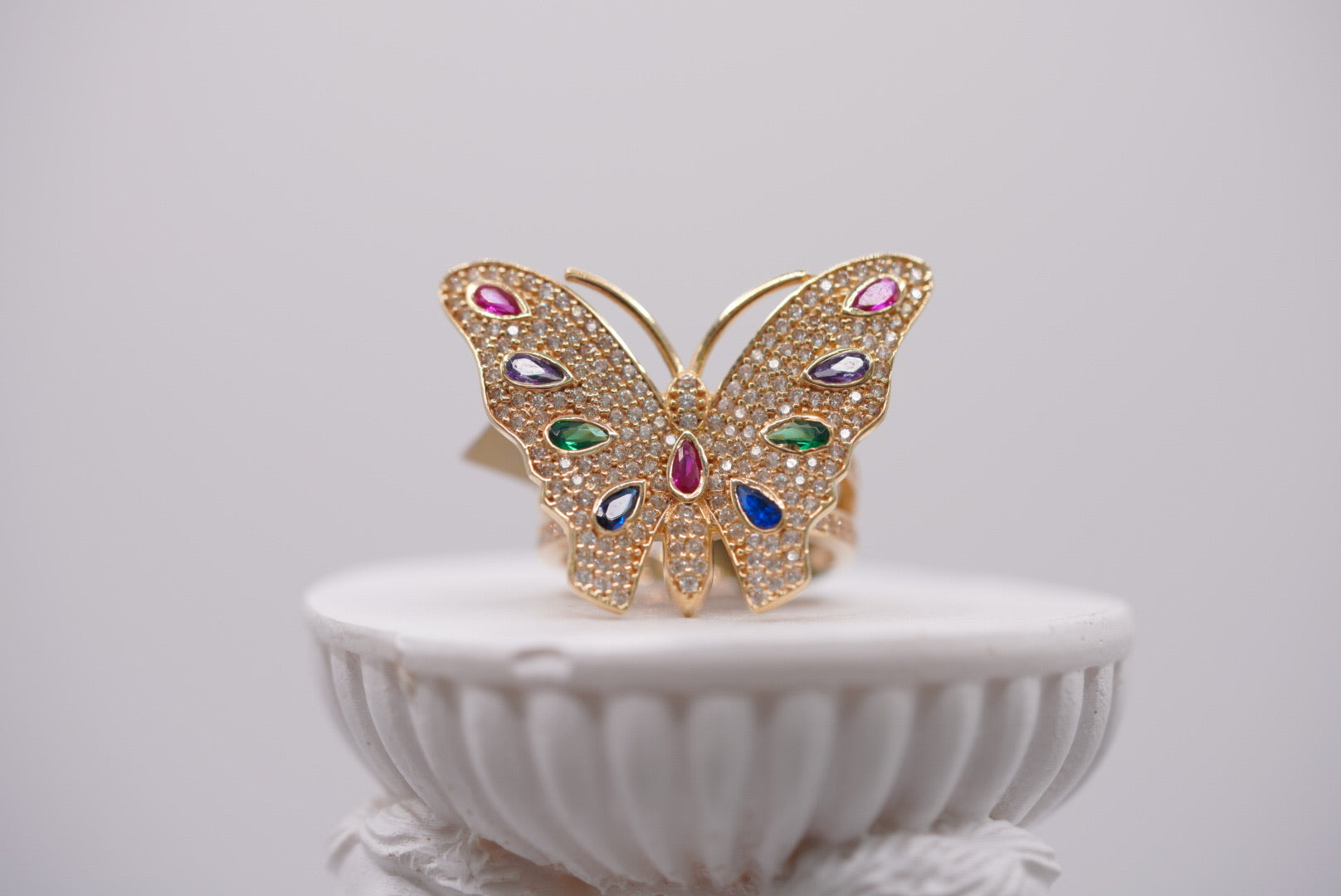 14k Gold Multi-Color Gemstone Butterfly Ring