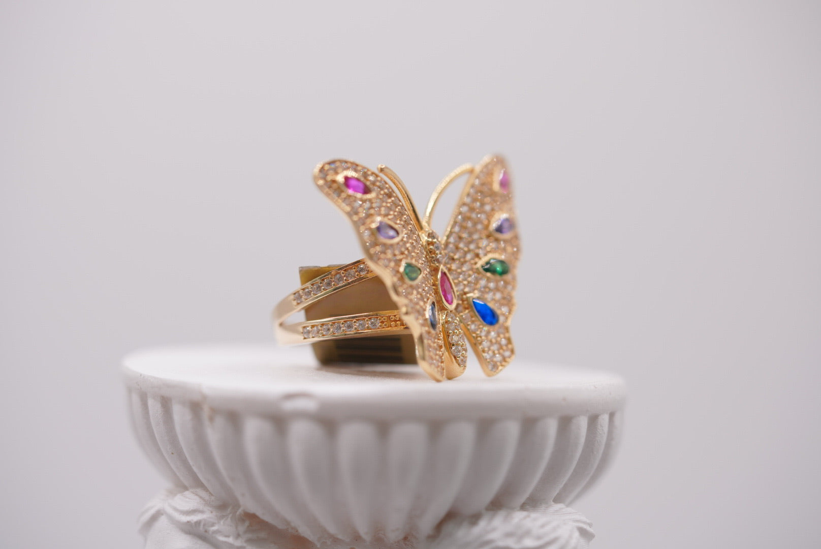 14k Gold Multi-Color Gemstone Butterfly Ring