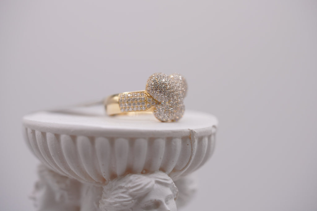 14k Gold Pave Set Puff Heart/Clover Cluster Ring