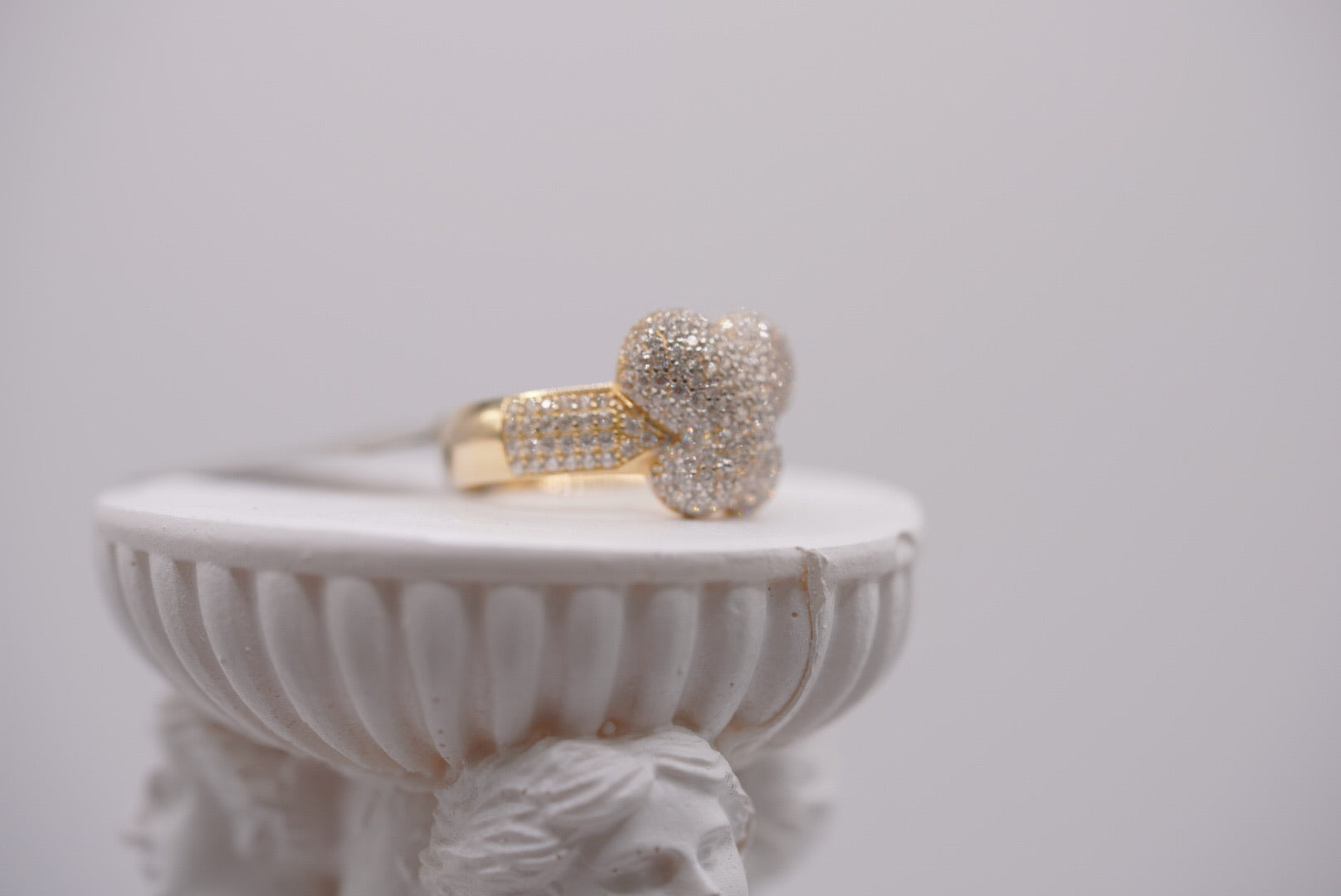 14k Gold Pave Set Puff Heart/Clover Cluster Ring