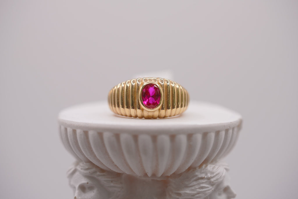 10k Gold Classic Fluted Domed Ring with Ruby Accent