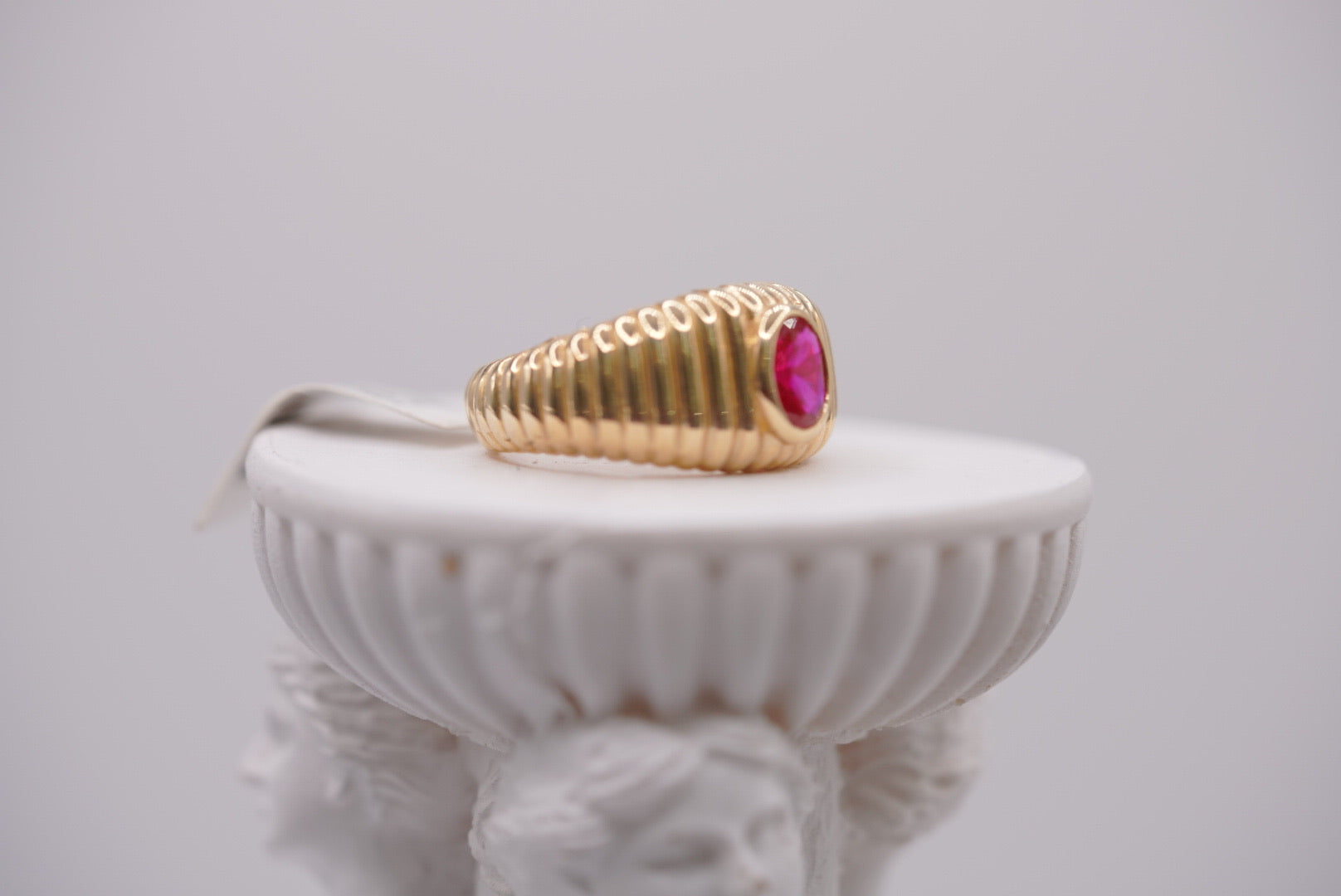 10k Gold Classic Fluted Domed Ring with Ruby Accent
