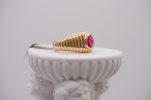 10k Gold Classic Fluted Domed Ring with Ruby Accent