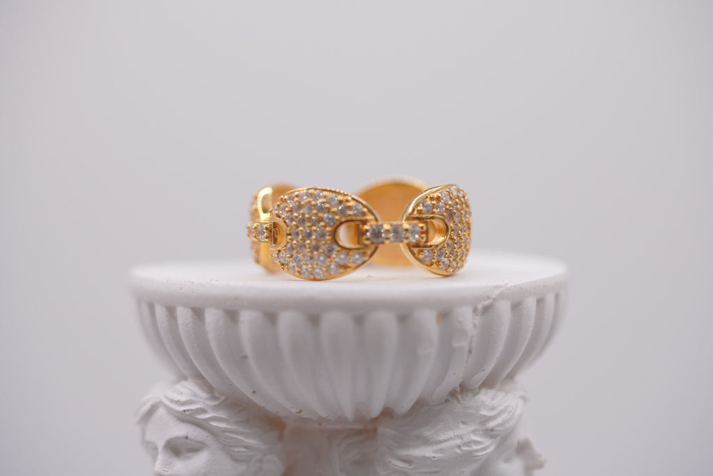 10k Gold Iced Out Mariner Link Band Ring