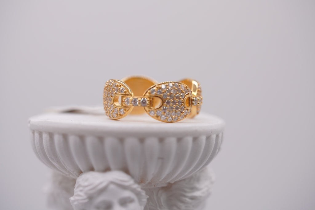 10k Gold Iced Out Mariner Link Band Ring