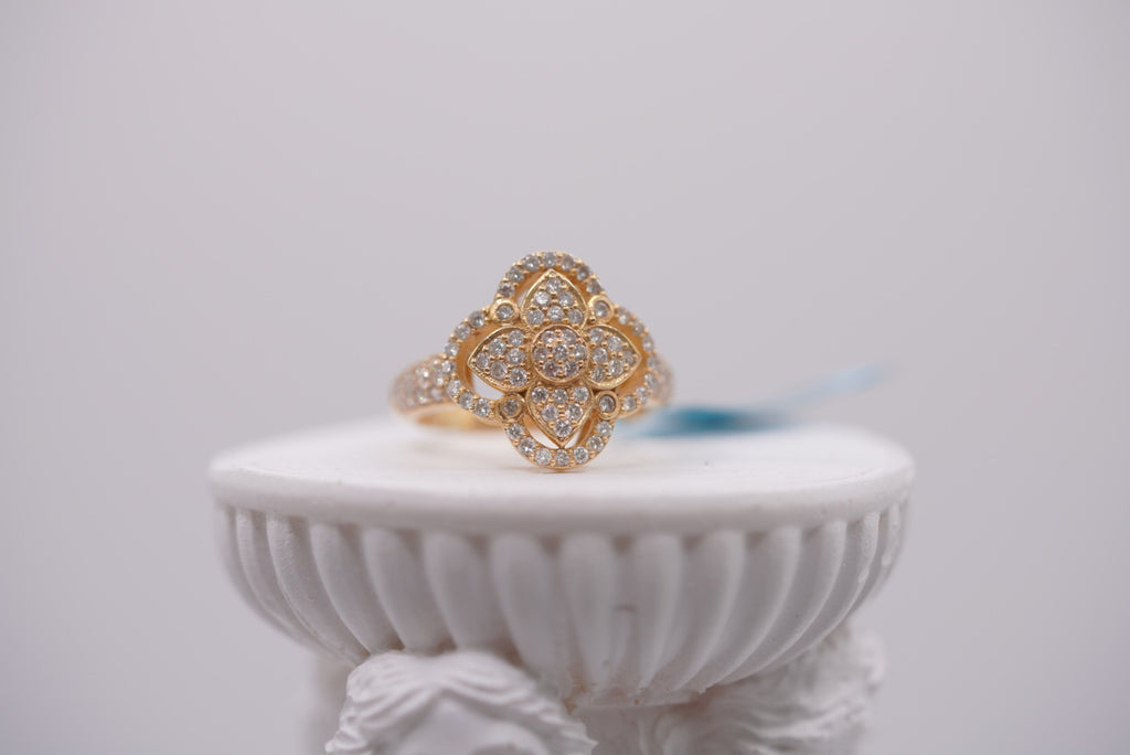 14k Gold Genuine Diamond Quatrefoil Cluster Ring