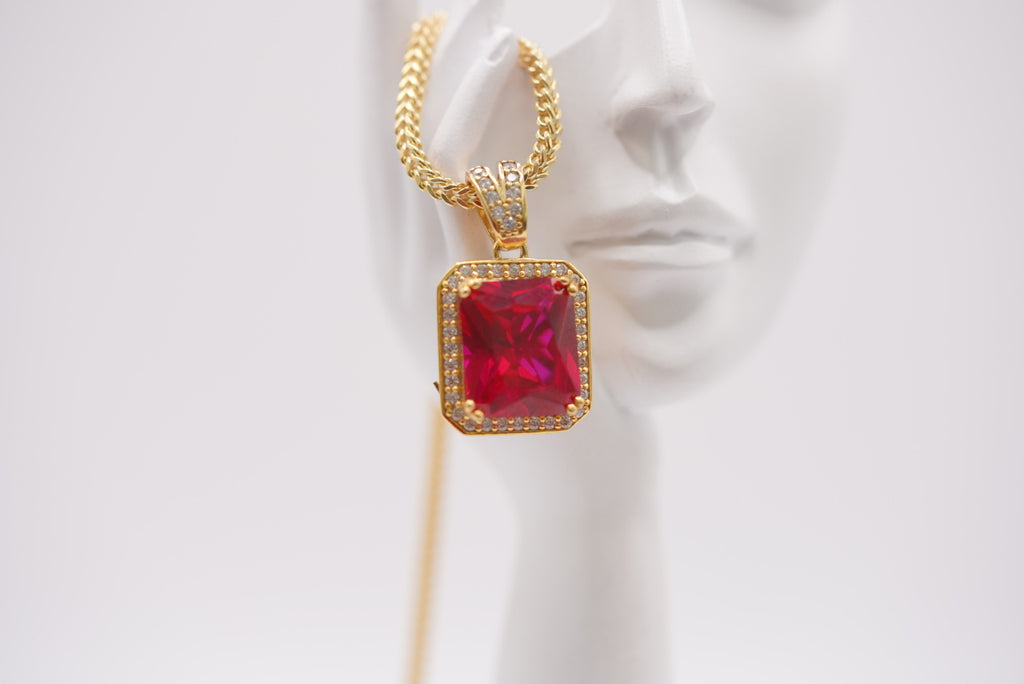 10K Gold & Ruby Red Iced-Out Pendant