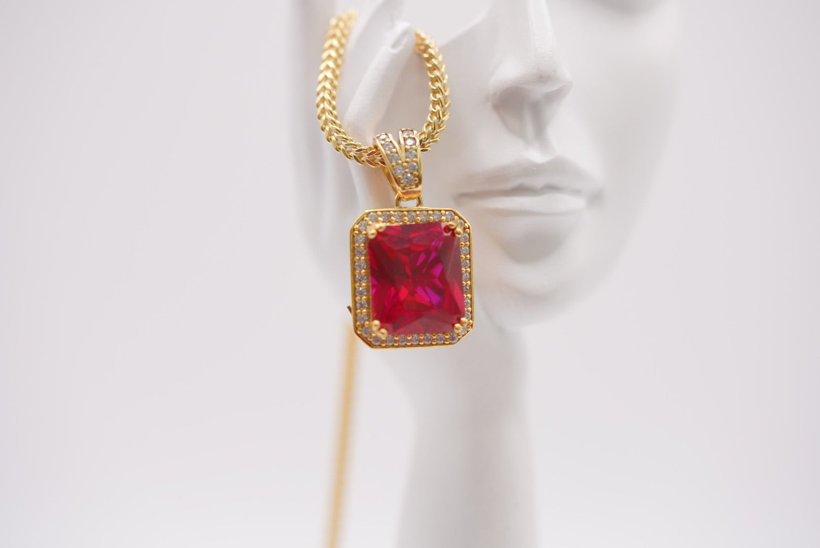 10K Gold & Ruby Red Iced-Out Pendant