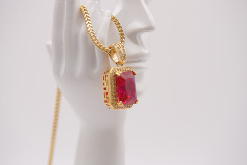 10K Gold & Ruby Red Iced-Out Pendant