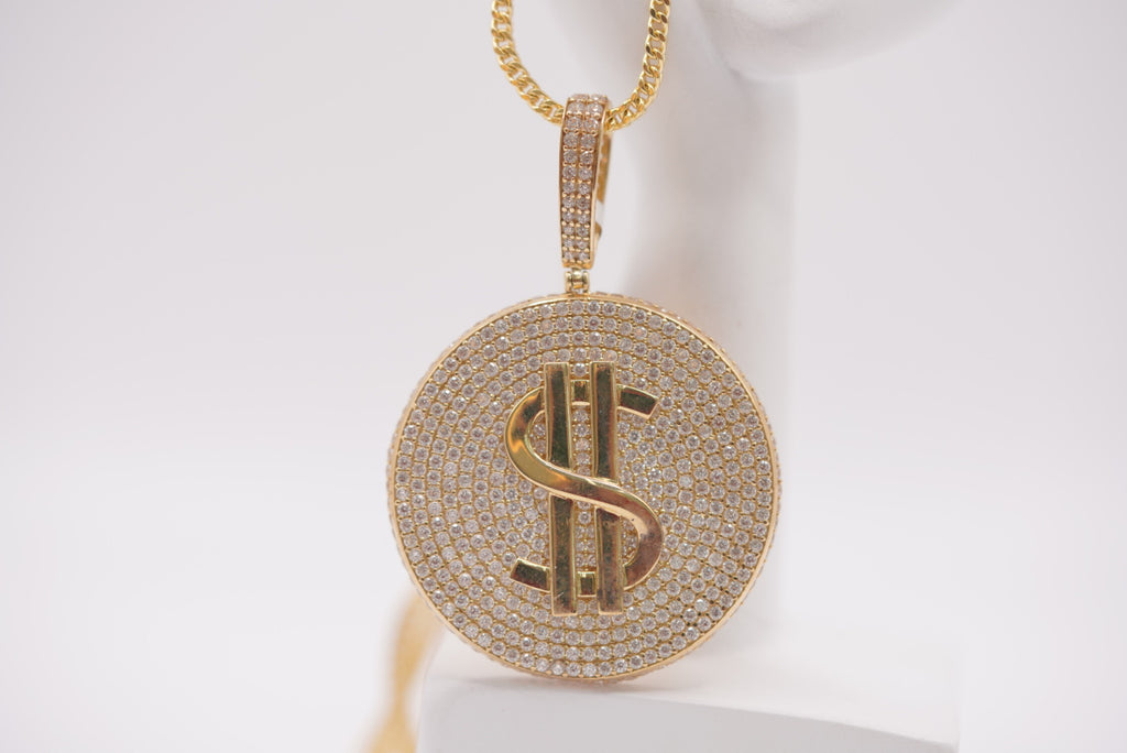 10K Gold Dollar Sign Medallion Pendant