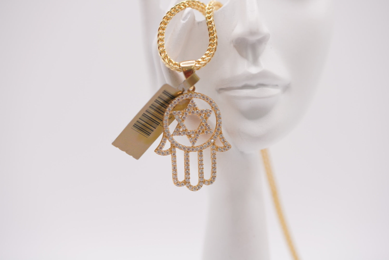 14K Gold Hamsa Hand & Star of David Pendant