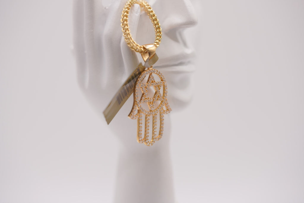 14K Gold Hamsa Hand & Star of David Pendant