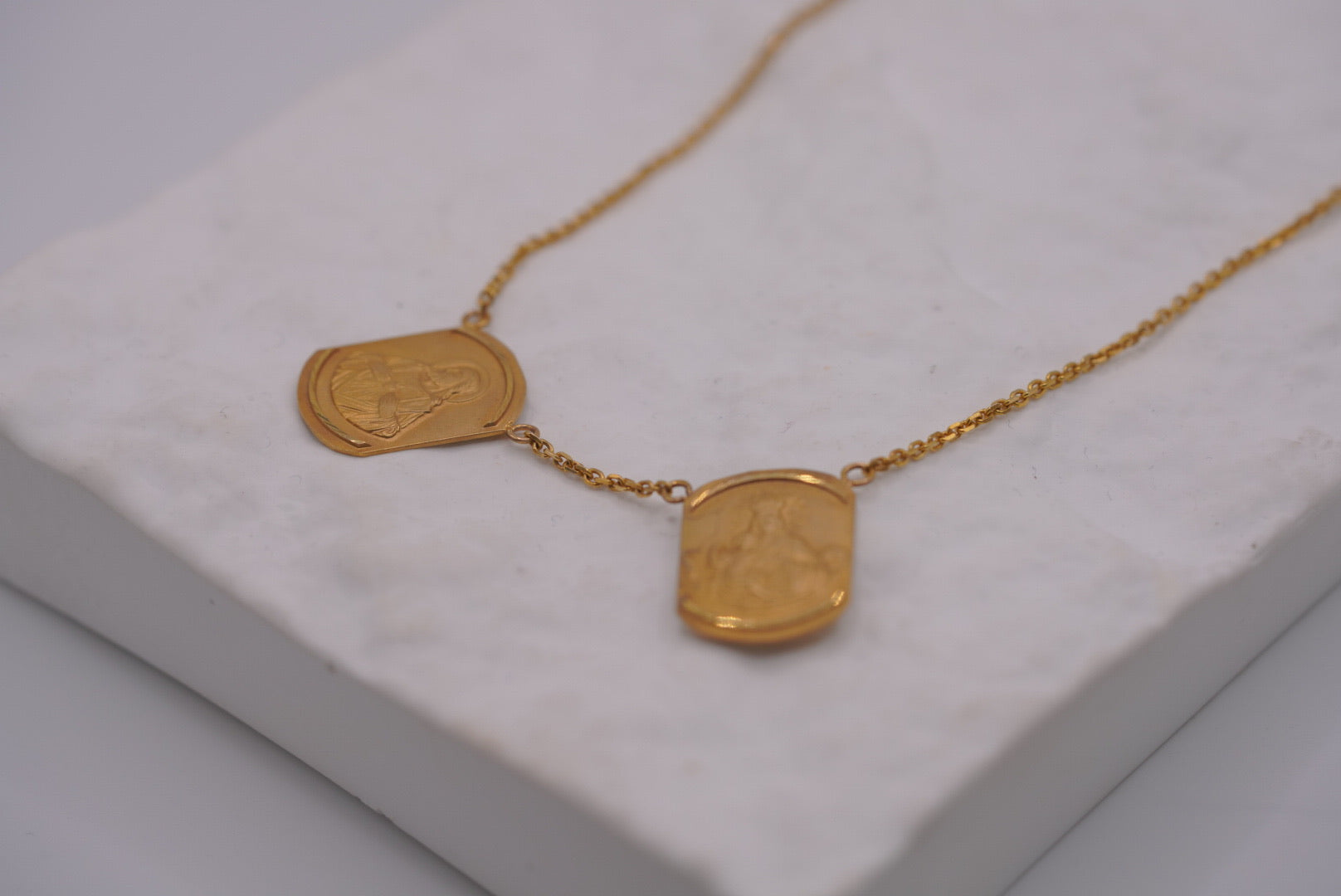 14K Gold Double Scapular Necklace