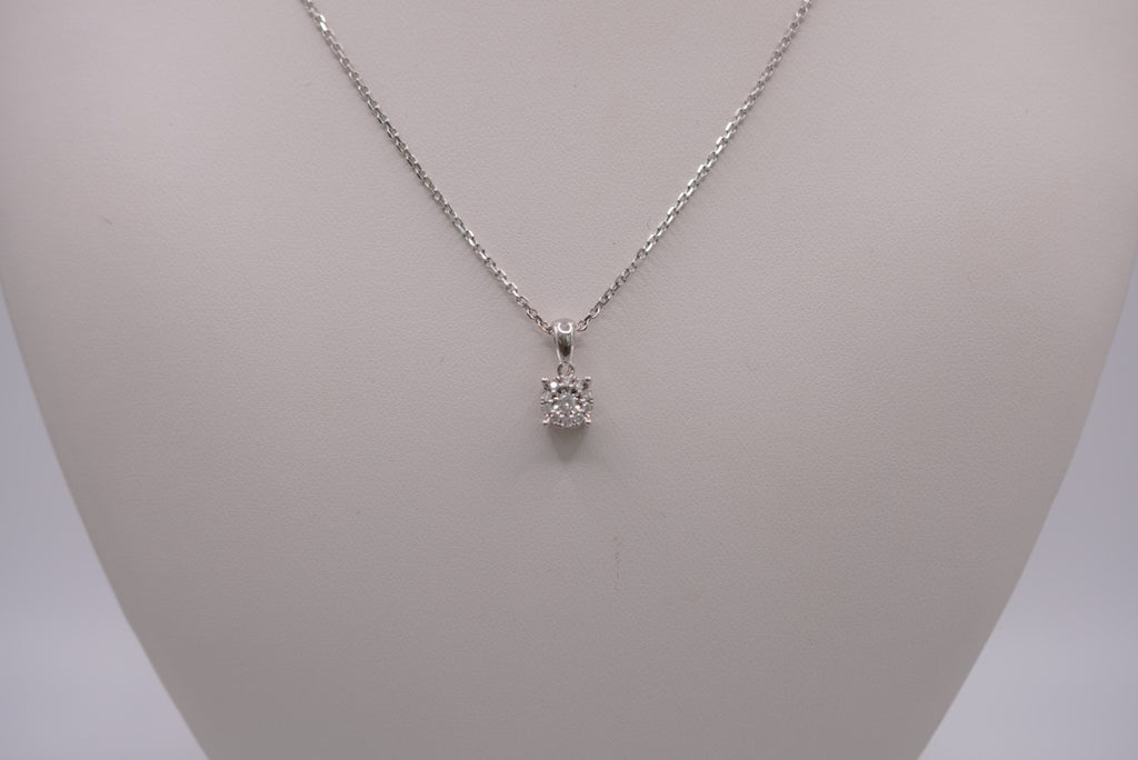14K White Gold Solitaire Diamond Necklace