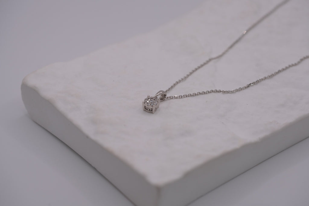14K White Gold Solitaire Diamond Necklace