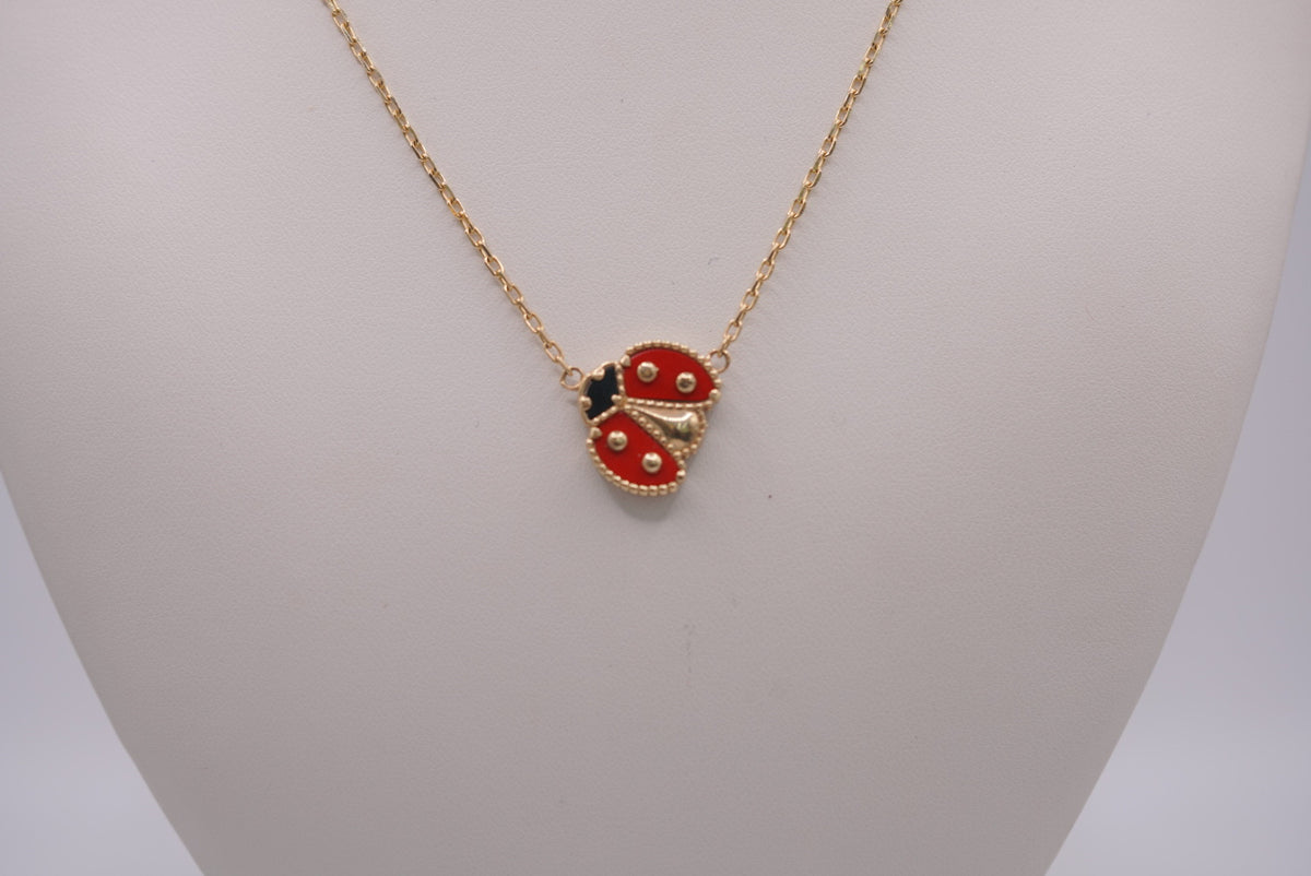14K Gold and Red Enamel Ladybug Pendant Necklace