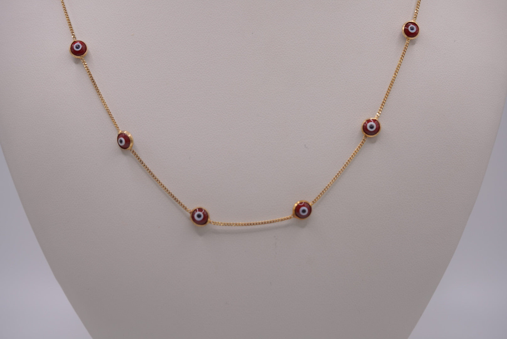 14K Gold Red Evil Eye Station Necklace