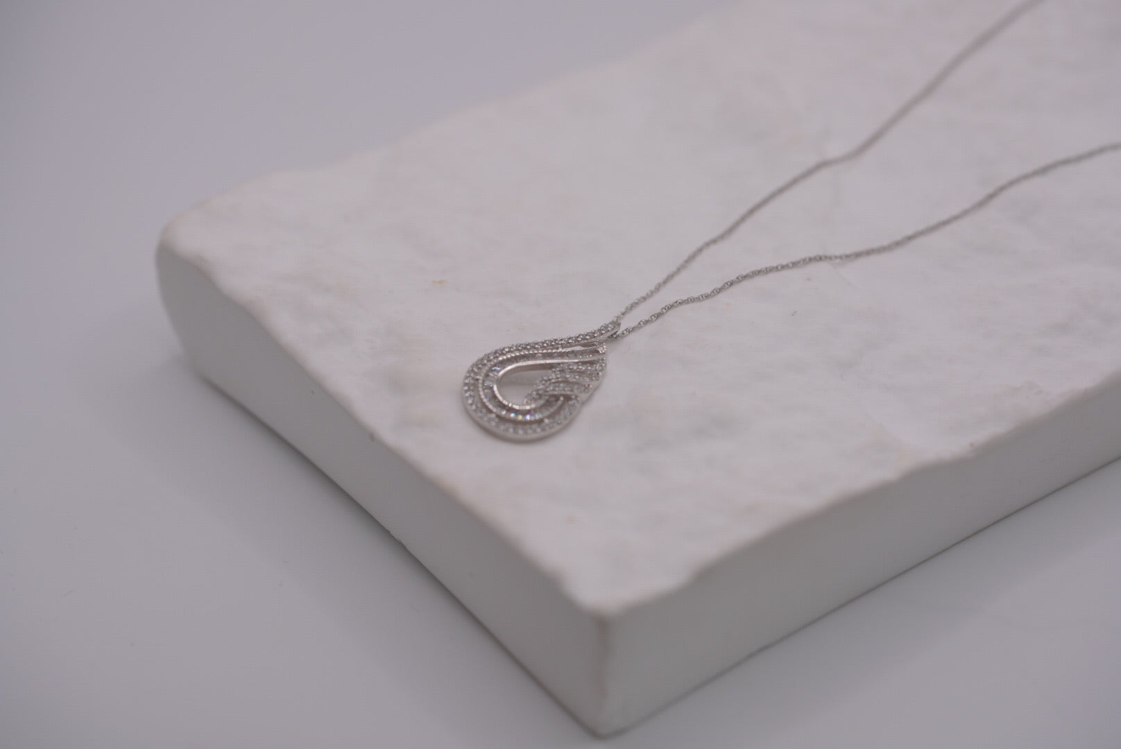 14K White Gold Pave Diamond Drop Necklace