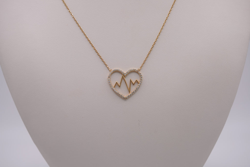 14K Gold Diamond Heartbeat Pulse Necklace