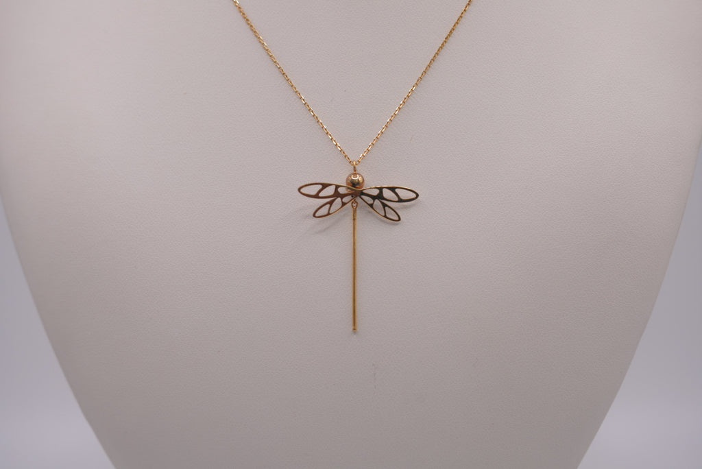 14K Gold Dragonfly Pendant Necklace