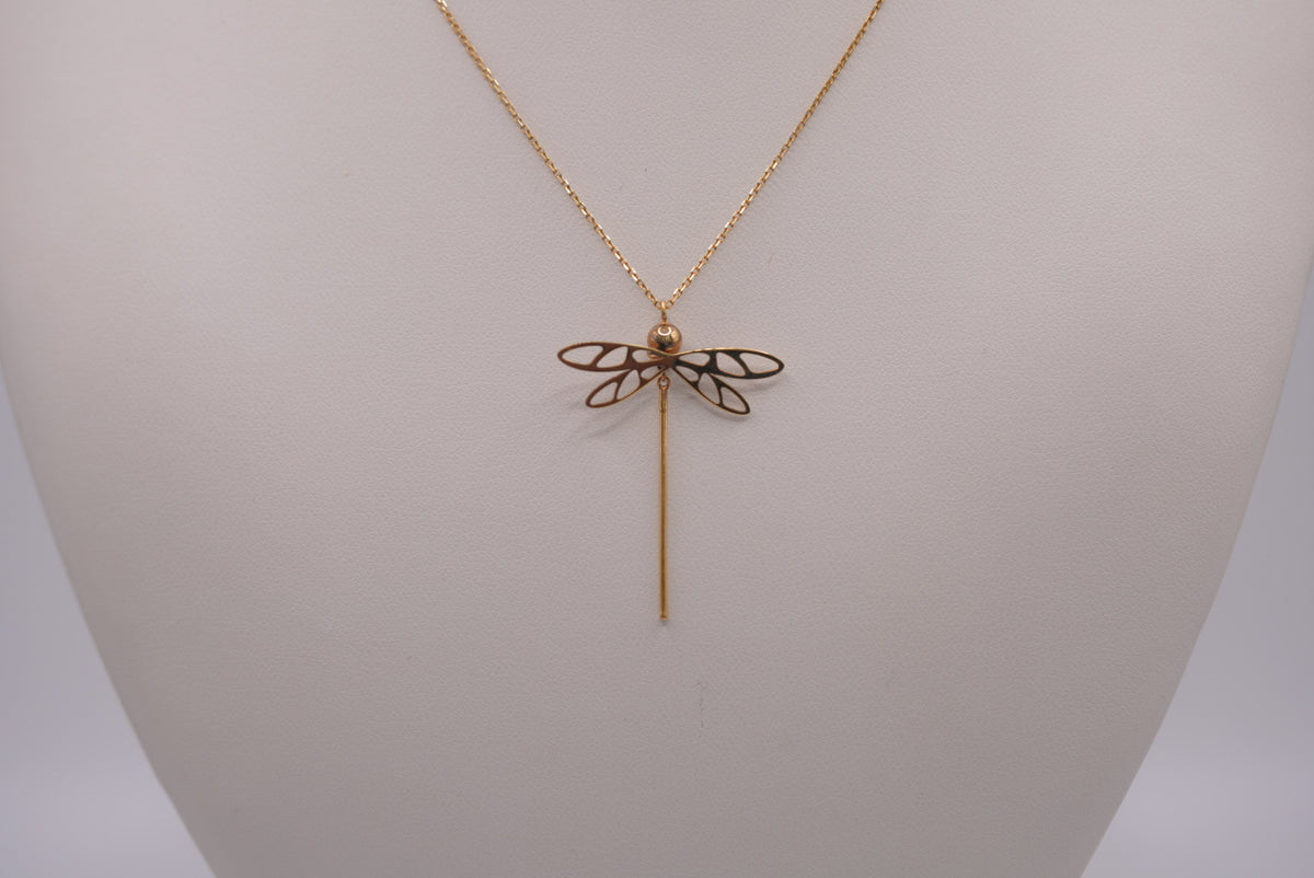 14K Gold Dragonfly Pendant Necklace