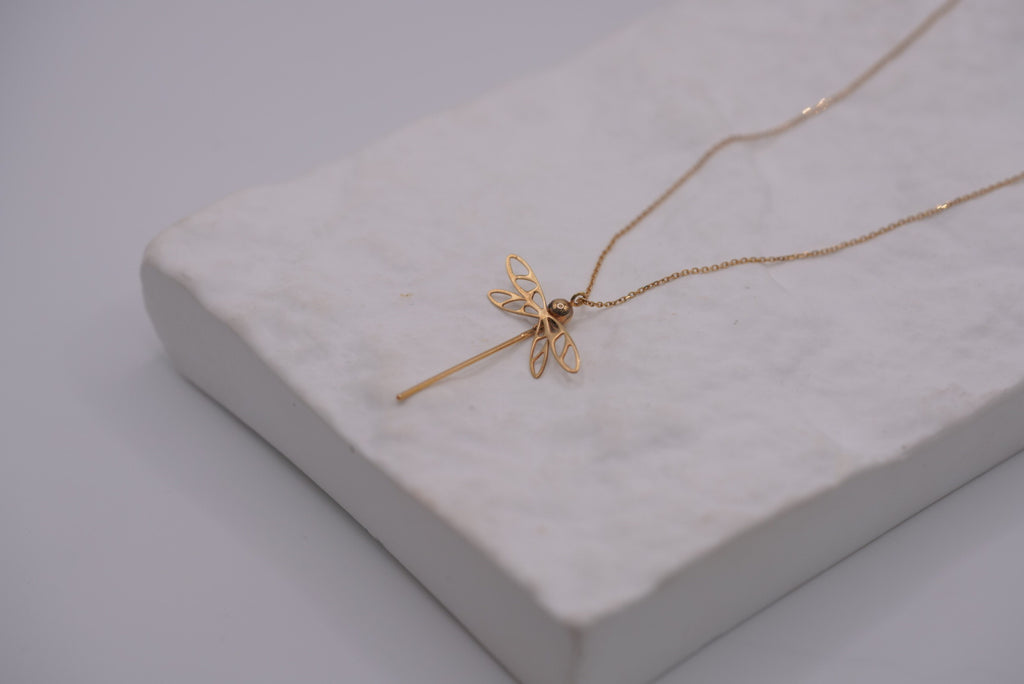 14K Gold Dragonfly Pendant Necklace
