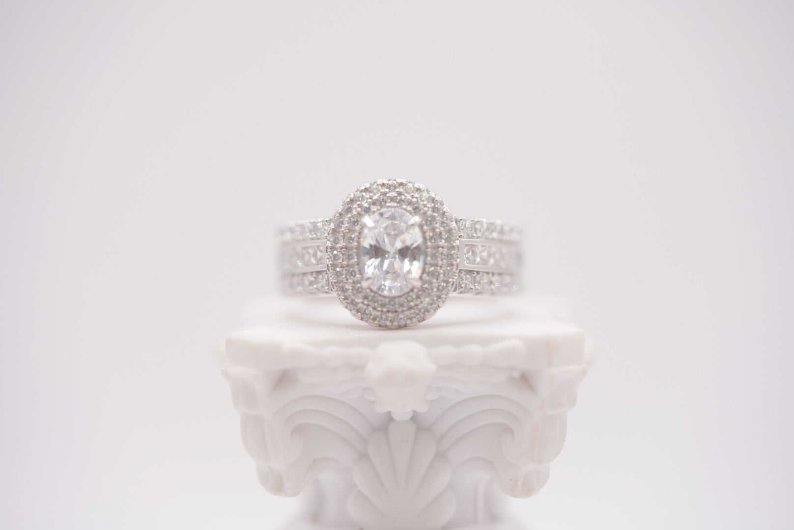 Sterling Silver Oval Halo Elegance Ring