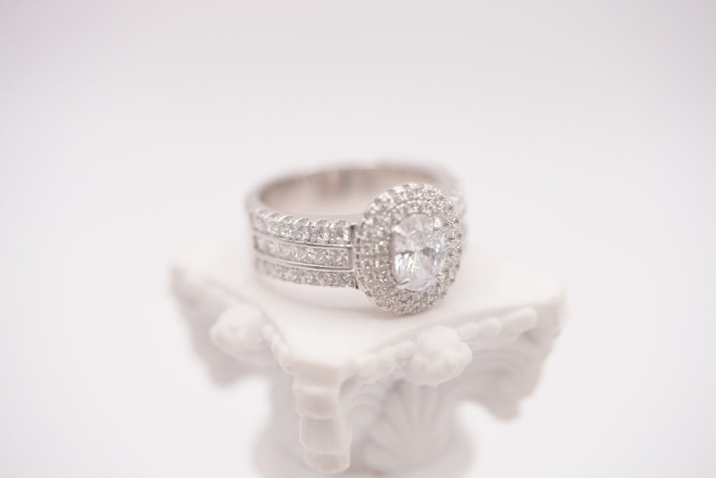 Sterling Silver Oval Halo Elegance Ring