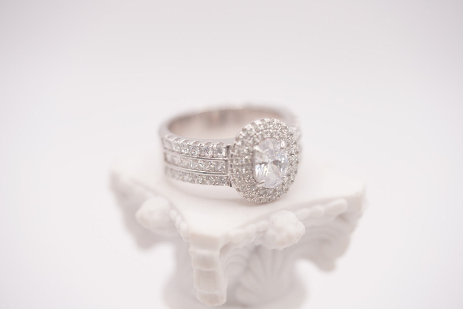 Sterling Silver Oval Halo Elegance Ring