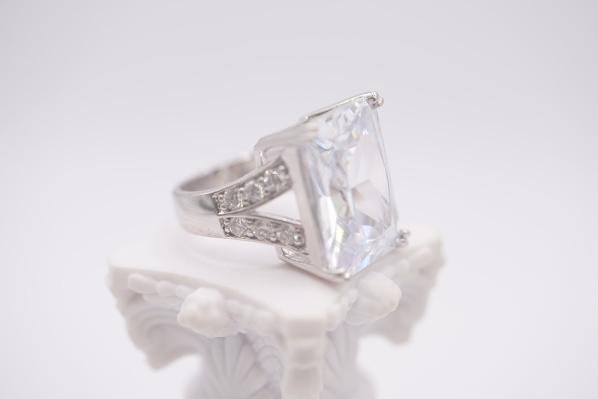 Sterling Silver Wedding Ring - Emerald-Cut