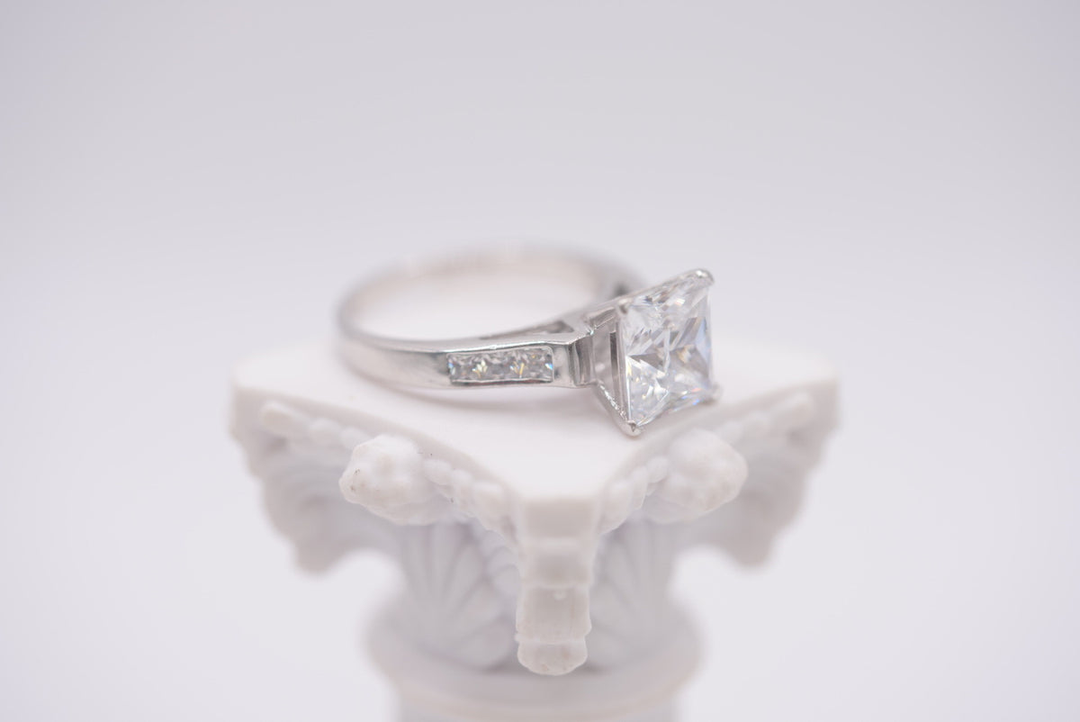 Sterling Silver Wedding Ring - Princess Cut